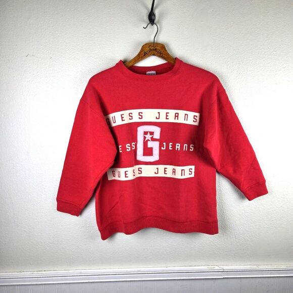 Women's 90's Y2k Vintage Guess Jeans Red Pullover Sweatshirt Size Medium - Picture 1 of 10